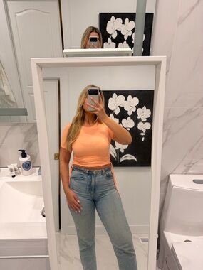 H&M Peach Ribbed Side-Tie Short Sleeve Top